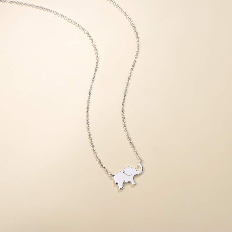 FANCIME Lucky Elephant Necklace 925 Sterling Silver White Gold Plated Dainty Love Family Pendant Necklace Birthday Gifts For Women Friend, 16" + 2" Extender - Image 3